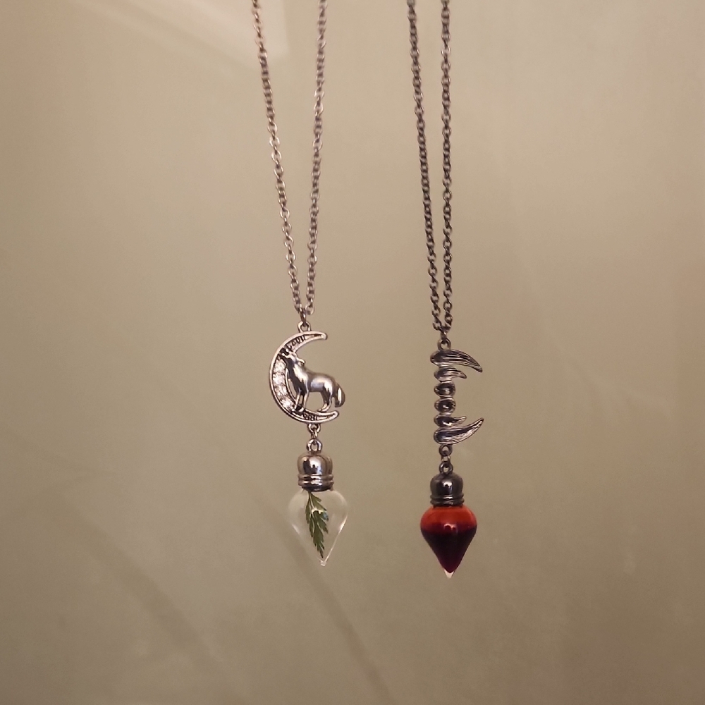 Hot Topic Silver Moon and Crystal Necklace Set